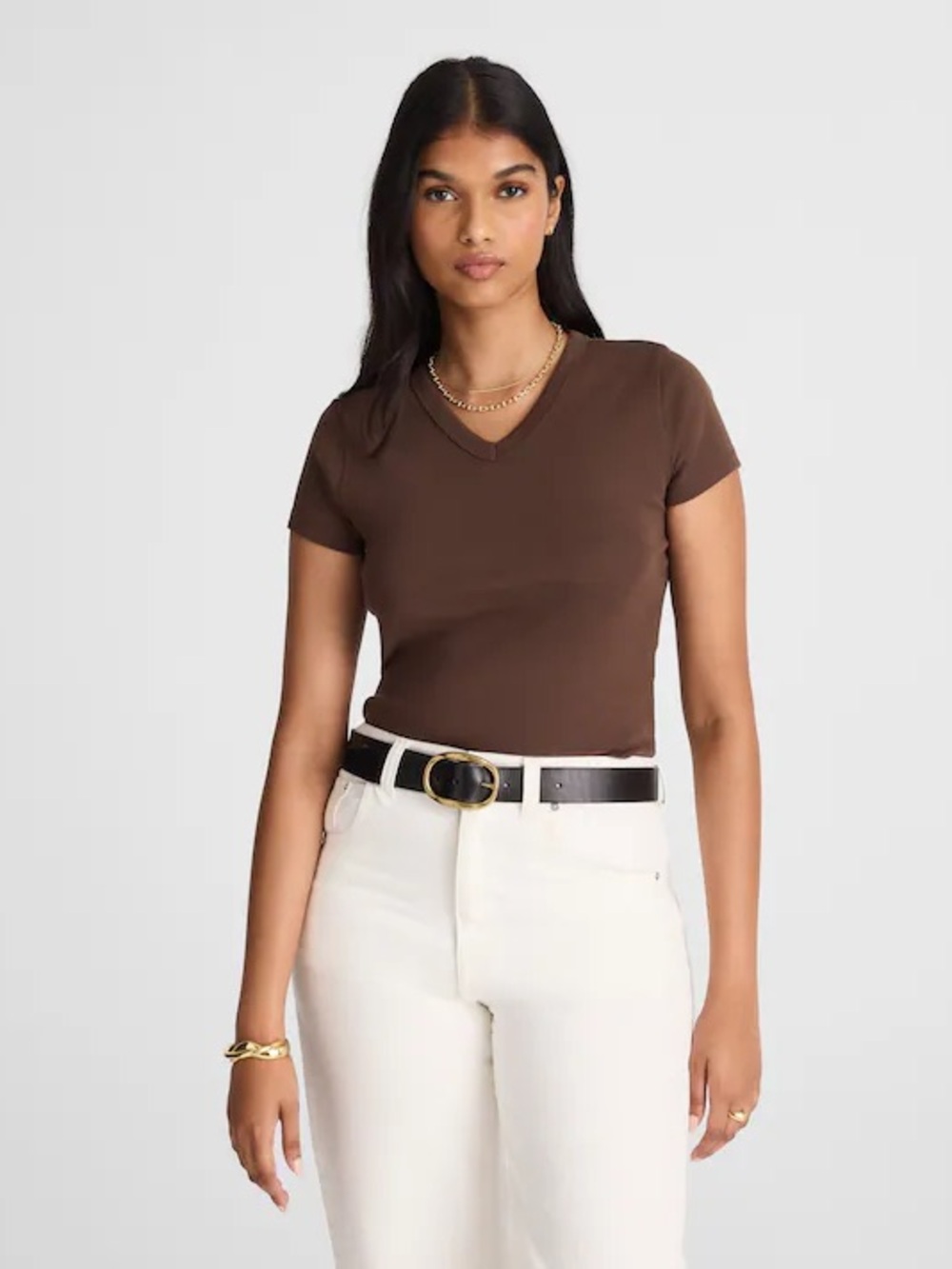 Madewell Brown V-Neck Short Sleeve Tee